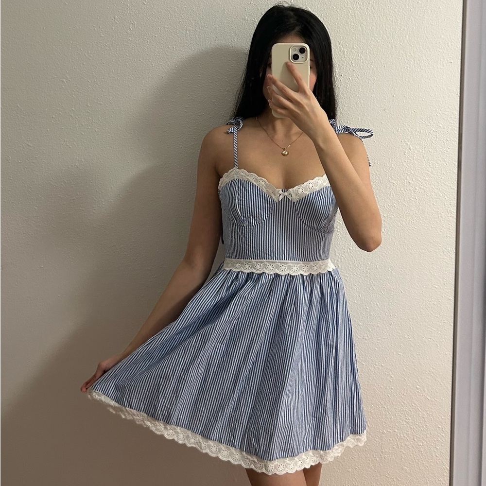 Blue and White Striped Cotton Dress